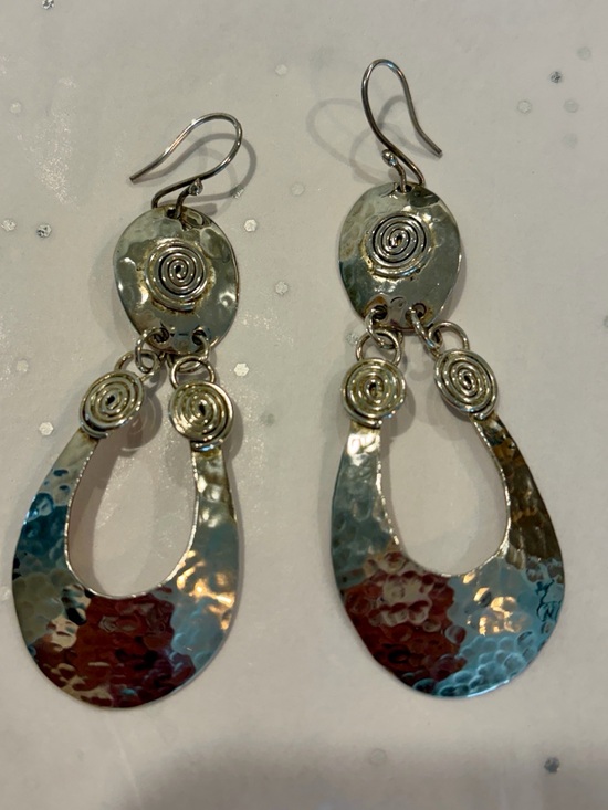 Jewelry - Hammered Silver-Tone Dangle Earrings - Spiral Accent